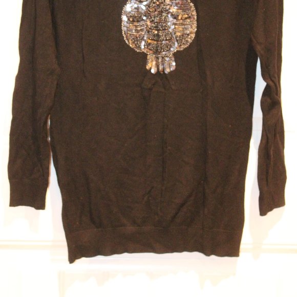 3/$20 🏷 Nevada Black Pullover Size XS Sequined Owl Graphic - Picture 4 of 4